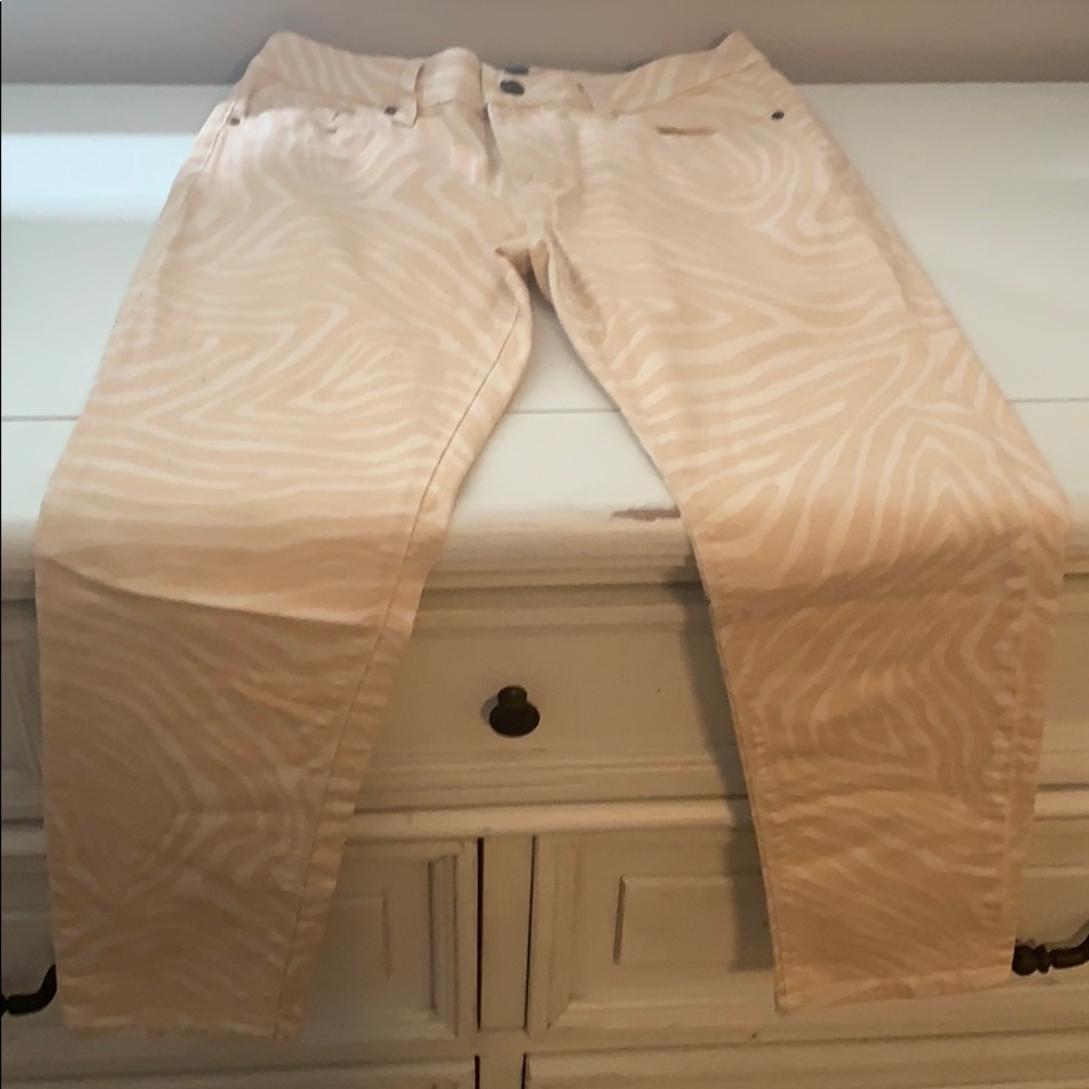 Zebra jean like pants Capri  white taupe animal